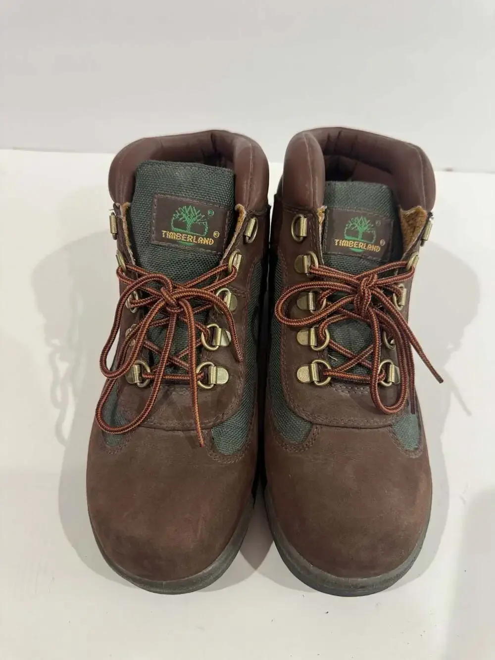 Timberland Brown Green Leather Lace Up Hiking Field Boots Kids Size 5
